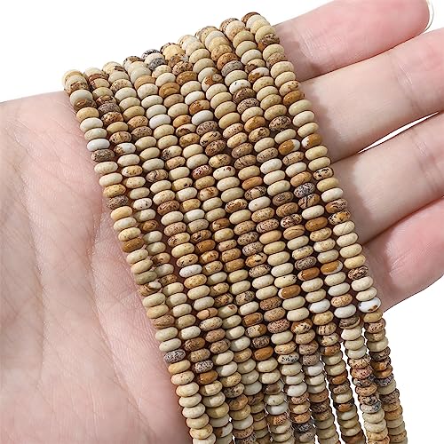 BEADIA Natural Brown Picture Disk Stone Beads 4x2mm 160pcs Rondelle Loose Semi Gemstone Beads for Jewelry Making Design - color: Brown Picture
