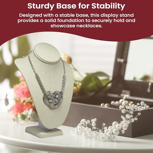 Novel Box Beige Linen Stand Jewelry Necklace Display 7.5x4x11 Inches - Freestanding Travel Necklace Holder Stand - Necklace Mannequin Organizer Stands - Necklace Displays Large - color: Beige Linen, size: Large