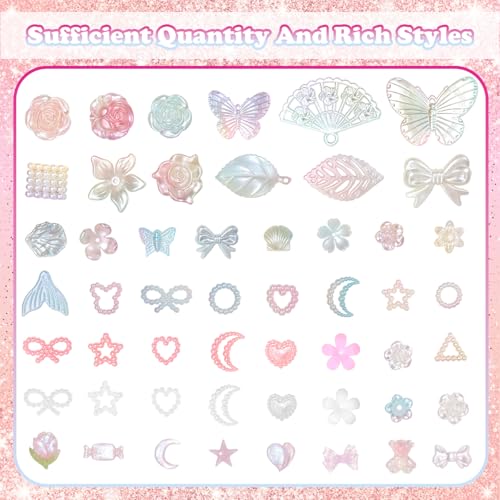 Cynailli 350 Pcs Junk Case Charms 3D Resin ABS Rose Flower Bows Butterfly Charm with Bows Moon Heart Pearls Fun Beads Flatback Resin Charms for Craft DIY-S4 - color: color-S4