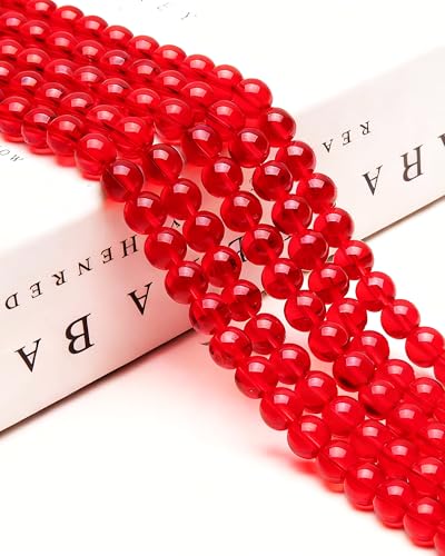 8mm Glass Beads 46PCS Glass Beads for Jewelry Making Charm Round Loose Bead for Bracelet Making Kit (Light Scarlet Glass) - color: Light Scarlet Glass
