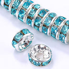 Weebee 100Pcs Rondelle Spacer Beads Crystal Charms Silver Plated Czech Rhinestone Loose Beads for Jewelry Making DIY Bracelets (Aquamarine, 6mm) - color: Aquamarine, size: 6mm
