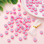 100pcs Dragon Fruit Polymer Clay Spacer Beads for Women Jewelry Making DIY Bracelet Necklace Hair Clip(Dragon Fruit) - color: Dragon Fruit