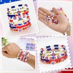 YXFEIR 2480pcs Clay Beads & Charms Jewelry Making Kit, 4th of July White Red Blue Beads Bracelet with Clay Beads Glass Seed Beads, Patriotic-Themed Bracelet Making Kit with Letter Beads and Charms