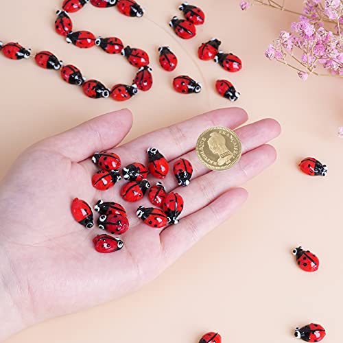 40pcs Ladybug Lampwork Glass Beads Mix Colors - Loose Spacer Beads for Jewelry Making DIY Handmade Crafts (Red)