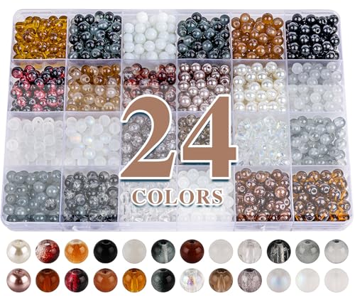 XSEINO About 1200PCS 6mm Glass Beads Bracelet Making Kit,24 Assorted Black and White Series Colorful Crystal Beads for Bracelet and Jewelry Making and DIY Crafts,Friendship Bracelets - color: Black White Series
