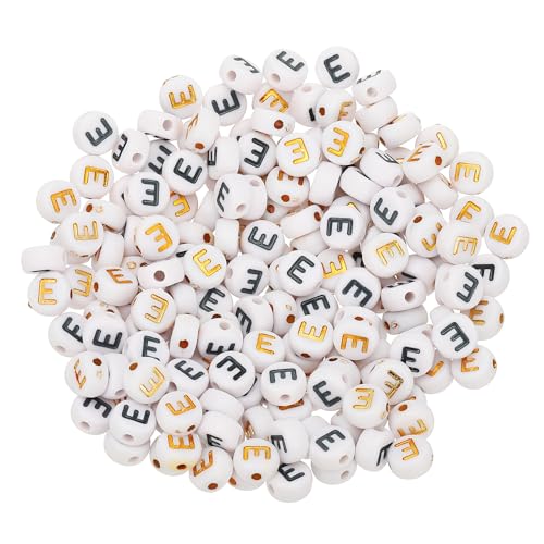 HARFINGTON 200 Pcs 4x7mm Acrylic Letter Beads, Round White Alphabet Beads Letter E, Alphabet Spacer Beads for Jewelry Making Bracelets Necklaces - style: Letter E
