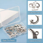 Pandahall 36Pcs Star Connector Charms Pentagram Crescent Moon Links Charm Alloy Tibetan Style Celestial Link Pendants 6 Styles for Jewelry Necklace Bracelet Earrings Craft