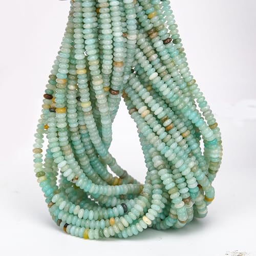 2 Strands (300PCs) Natural Amazonite Rondelle Beads, 2 * 4mm Gemstone Loose Spacer Abacus Disk Beads for DIY Bracelet Necklace Earrings Jewelry Making, Craft Supplies Beading Kit - color: Amazonite, size: 2*4MM