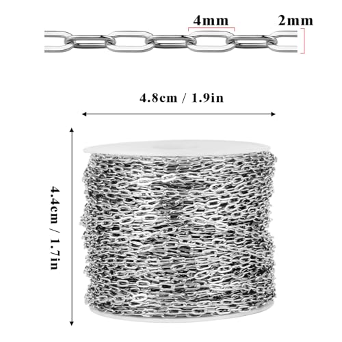 66FT Stainless Steel Paperclip Chain Roll 2MM 304 Stainless Steel Paperclip Link Chain Spool Bulk for Jewelry Making - color: 2mm stainless steel