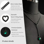 Heart Slip Chain Necklace for Women, 39 Inch Cuban Chain, Removable Heart O-Ring, Crystal Pendant, Adjustable Stainless Steel Y-Necklace - color: Black-Green