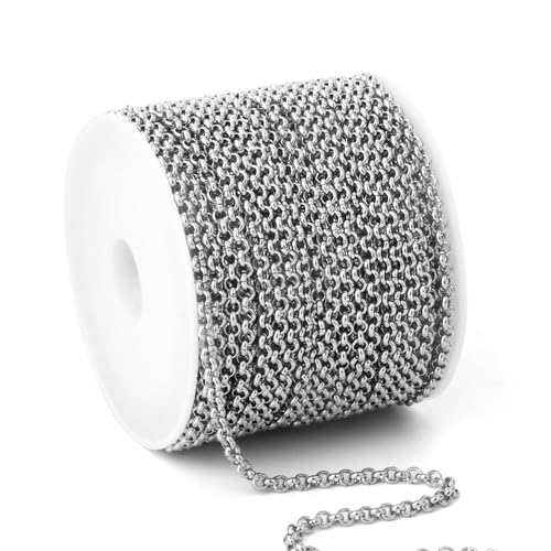33FT Stainless Steel Rolo O Chains Roll, 2.5mm 304 Stainless Steel Round Rolo Chain Spool Bulk for Jewelry Making - color: stainless steel, size: 2.5mm