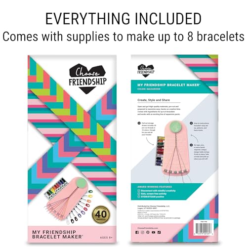 Choose Friendship Bracelet Making Kit – 20 Pre-Cut Threads, Portable Loom with Storage, Makes 8 Bracelets, Craft Gift for Kids Ages 8+, Blush Pink “Macaroon” - color: Macaroon