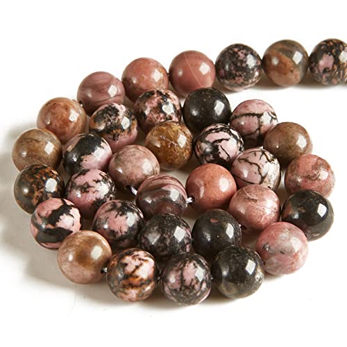 60pcs 6mm Pink Black Rhodochrosite Beads Natural Gemstone Beads Round Loose Beads for Jewelry Making - color: Pink Black Rhodochrosite, size: 6mm