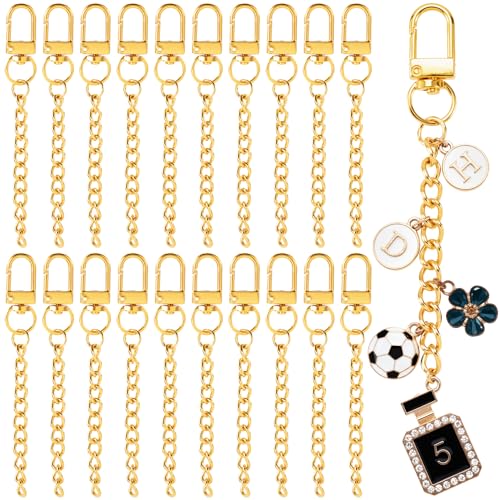 Hzopcw 20pcs Gold Keychain Making Kit, Key Ring Swivel Snap Hook Chains, Alloy Extender Keychain Bag Charm Kits for DIY Crafts Jewelry Making Handbag Purses- C Style - color: Gold-20pcs-C Style