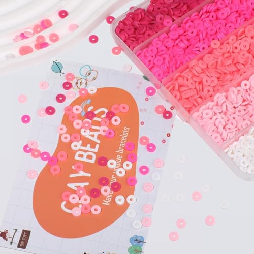 3500pcs Pink Clay Beads for Bracelets Making Kit, 6mm Heishi Polymer Flat Round Disc Clay Beads for Jewelry Making Pink - color: Pink