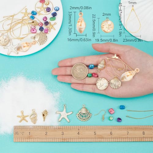 SUNNYCLUE 1 Box DIY Make 10 Pairs Shell Starfish Earring Dangles Making Kit Scallop Alloy Pendants Flat Round Teardrop Steel Charms Jewelry Findings for Beginners Earring Jewellery Making Crafts - color: Beach Themed Earring 1