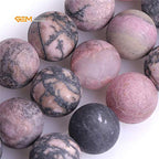 GEM-Inside 10mm Natural Stone Black Rhodonite Frosted Matte Unpolished Round Beads for Jewelry Making Strand 15 inch - color: Black Rhodonite, size: 10mm