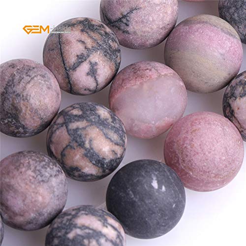 GEM-Inside 10mm Natural Stone Black Rhodonite Frosted Matte Unpolished Round Beads for Jewelry Making Strand 15 inch - color: Black Rhodonite, size: 10mm