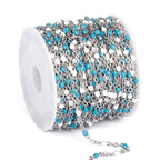 33 Feet Stainless Steel Enamel Chains Bulk, 2mm 304 Stainless Steel Blue White Enamel Beaded Cable Link Chain Roll Spool for Jewelry Making - color: Stainless Steel Blue White Beads