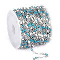 33 Feet Stainless Steel Enamel Chains Bulk, 2mm 304 Stainless Steel Blue White Enamel Beaded Cable Link Chain Roll Spool for Jewelry Making - color: Stainless Steel Blue White Beads