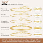 adoyi Gold Bracelets for Women, 14K Gold Plated Stackable Bracelet Stack Set Adjustable Charm Paperclip Chain Cuban Link Layered Waterproof Jewelry Sets Gifts for Womens - color: 5PCS Gold 6.5 IN General Wrist