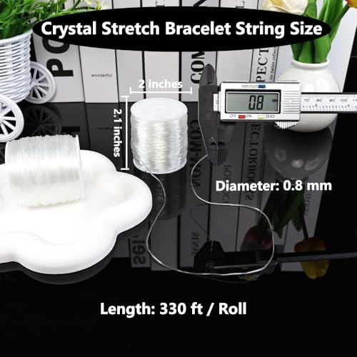 0.8 mm Stretchy Bracelet String, 2 Rolls Durable Elastic String, Clear Bead Cord for Bracelets, Necklaces, Beading, and Jewelry Making (200 m) - size: 0.8 mm