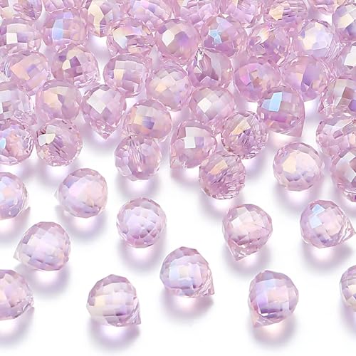 100pcs Pink Glass Teardrop Beads Charms Water Drop Faceted AB Color Plated Beads Top Drilled Sparkly Prisms Chandelier Dangle Charms for DIY Earrings Necklace Bracelet Jewelry Craft 10.5x8mm - color: Pink