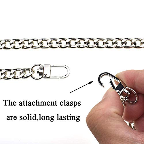 HAHIYO Purse Chain Strap 7.9 inches Bright Silver for Shoulder Cross Body Sling Purse Handbag Clutch Replacement Comfortable Flat 0.4' Wide Enough 2.4mm Extra Thick Metal 1 Pack - size: Bright Silver 7.9 inches