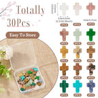 30 Pcs Gemstone Cross Beads Small Crosses Crystal Stone Bead Turquoise Cross Beads Small Crucifix Charms for Easter Holiday Bracelet Necklace Jewelry Making - color: Turquoise-Colorful