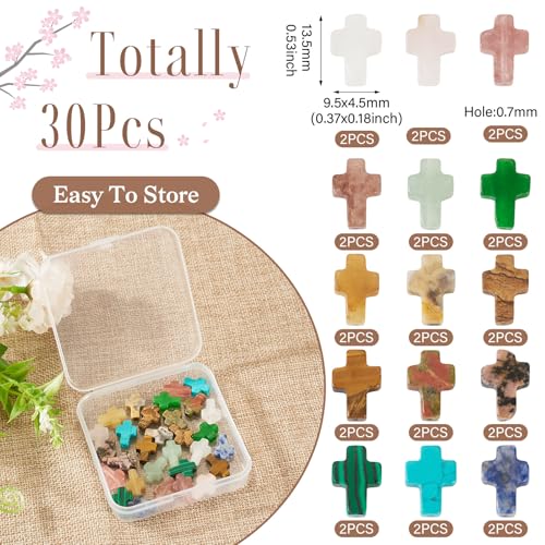 Beadthoven 30pcs Gemstone Cross Beads Small Stone Cross Spacer Beads Healing Crystal Jesus Crucifix Beads Natural Synthetic Gemstone Beads for Jewelry Making Necklace Bracelet Easter Beads Supplies - color: 0Cross Multicolor