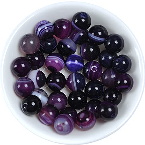 92Pcs Natural Crystal Beads Stone 4mm Purple Stripe Onyx Agates Gemstone Round Loose Energy Healing Beads for Bracelet Necklace Earrings Jewelry Making - color: Purple, size: 4MM
