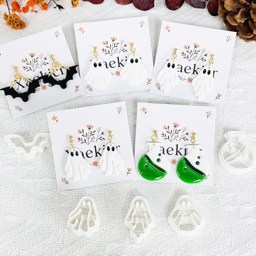 Xaekicr 5 Pcs Halloween Polymer Clay Cutters Set – Ghost, Bat, Potion Bottle Clay Earring Cutters for DIY Jewelry Making – Clay Tools for Polymer Clay Molds - color: 2D color