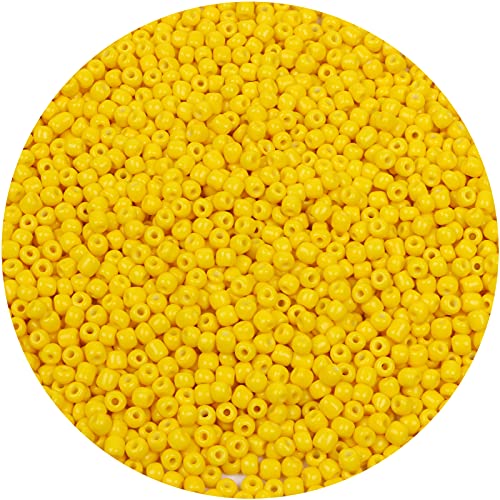 2200pcs Glass Seed Beads Bulk, 4mm 6/0 Pony Beads Bulk for Jewelry Making Mini Spacer Beads Loose Beads Craft Small Glass Seed Beads for DIY Bracelet Wrist (Bright Yellow) - color: Bright Yellow