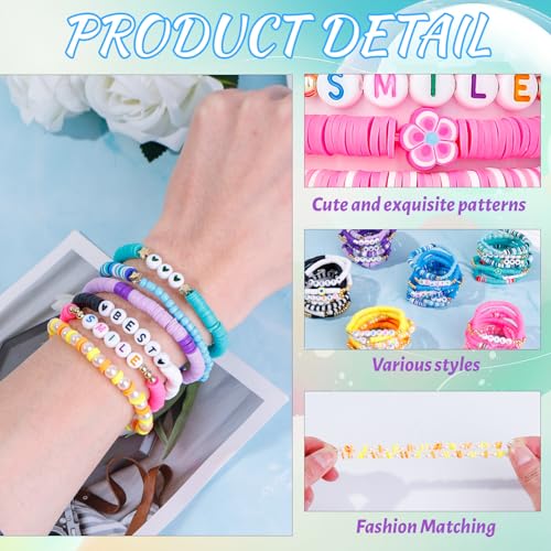 LUYI 32 Pcs Preppy Jewelry Bracelets for Women Clay Bead Colorful Surfer Heishi Bracelet Set Stackable Beaded Friendship Stretch Bracelets Boho Y2K Summer Beach Elastic Layering Bracelets - style: 48PCS-Bracelets