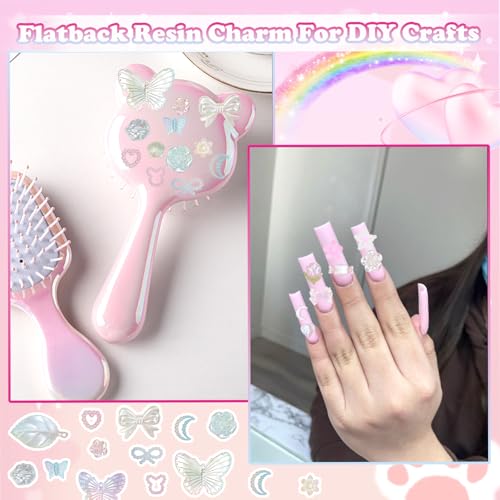 Cynailli 350 Pcs Junk Case Charms 3D Resin ABS Rose Flower Bows Butterfly Charm with Bows Moon Heart Pearls Fun Beads Flatback Resin Charms for Craft DIY-S4 - color: color-S4