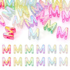 FASHEWELRY 20Pcs Large Hole Acrylic Beads Letter M Iridescent Big Plastic Letter Blocks European Beads Clear 3D Letters Initial Alphabet Bead for Keychains Necklace DIY Arts Craft - color: Random Clear, size: M