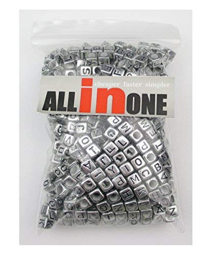 1000pcs Mixed Acrylic Letter/Alphabet “A-Z”Cube Beads for DIY Craft (Silver with Black Letter) - color: Silver with Black Letter