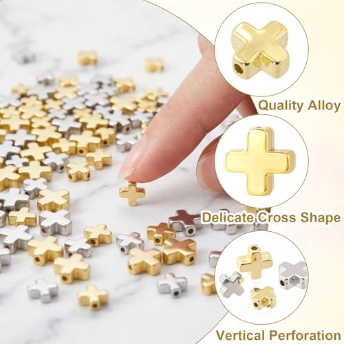 200 Pcs Cross Charms for Jewelry Making, Religious Cross Beads for Bracelets, Crosses for Jewelry Making, Bracelets, Necklaces, DIY Crafts (Gold, Silver) - color: 200pcs, 8x8mm, 6x6mm, Gold, Silver