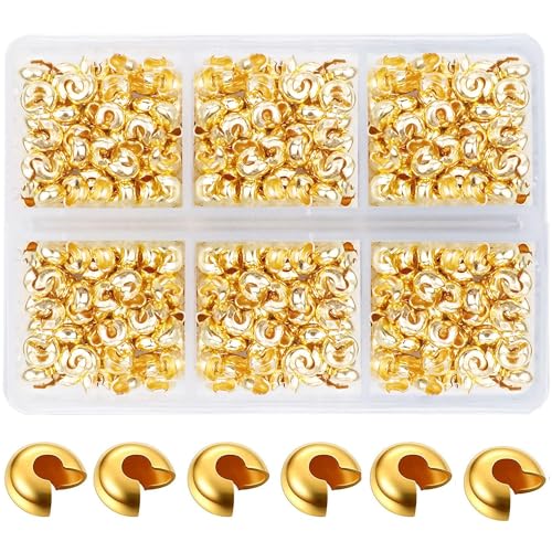 600 Pieces Crimp Bead Covers 4mm Open Half Round Crimp Bead Knot Cover Silver Small Beads for Jewelry Craft Making - color: Gold