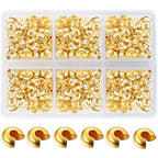 600 Pieces Crimp Bead Covers 4mm Open Half Round Crimp Bead Knot Cover Silver Small Beads for Jewelry Craft Making - color: Gold