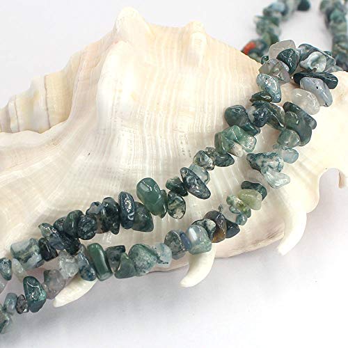 Jewelry Making 6-8mm Gemstone Fluorite Indian Moss Black Onyx Agate Aventurine Jade Opalite Carnelian Chips Beads Strand 34" (Moss Agate) - color: Moss Agate