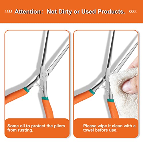 Long Reach Needle Nose Pliers 7" Thin Extra Long Needle Nose Pliers with Serrated Jaw Lanyard Double Leaf Spring Loaded for Jewelry Making Electrician Repair Tools in Tight Spaces - style: Sharp Point