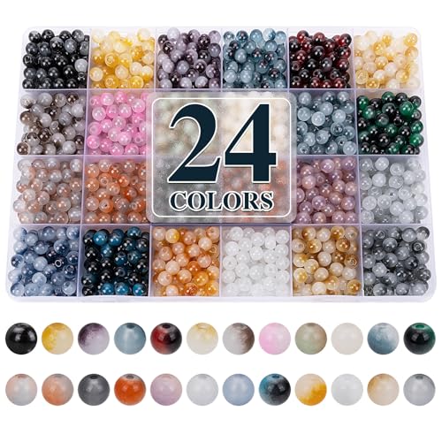 XSEINO About 1200+ pcs 6mm Glass Beads Bracelet Making Kit, 24 Assorted Black and White Bi-Color Fusion Series Crystal Beads for Jewelry Making, DIY Crafts, Friendship Bracelets - color: BlackWhite Bi-Color Fusion Series