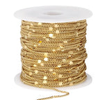 33FT 18K Gold Plated Curb Chains Bulk, 2mm Stainless Steel Flat Satellite Curb Link Chains Roll for Jewelry Making - color: Gold short embossed