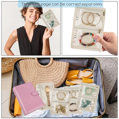 Travel Jewelry Organizer Case,Small Jewelry Bags Jewelry Storage Book Ring Binder with Clear Zipper Velvet Pouch for Women Traveling,Earrings, Rings, Necklace, Bracelet (Pink) - color: Pink