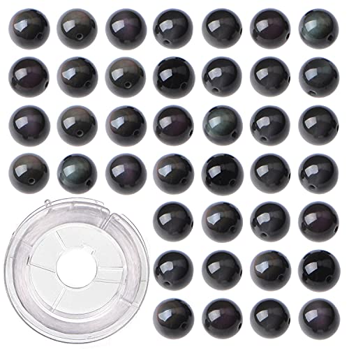 6mm 200pcs Natural Black Obsidian Gemstone Round Loose Beads for Jewelry Making with Crystal Stretch Cord - color: Black Obsidian, size: 6mm