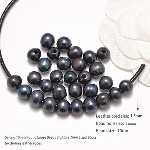 AD Beads Natural Gemstone 10mm Round Loose Beads Big Hole 2mm Sized 30pcs (Black Pearl) - color: Black Pearl