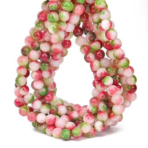 70PCS Natural 8MM Healing Gemstone, Watermelon Tourmaline Energy Stone Round Loose Beads, Semi-Precious Crystal Beads with Free Elastic String for Jewelry Making DIY - color: Watermelon Tourmaline, size: 8MM