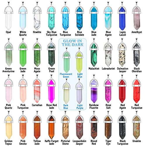 ROADPLUM 40Pcs Healing Crystal Pendants, Glow in the Dark Gemstone Charm, Hexagonal Chakra, Natural Quartz Stone, Necklace Pendants for Jewelry Making
