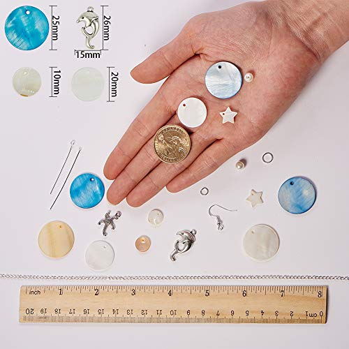 SUNNYCLUE 1 Box DIY 10 Pairs Natural White Sea Shell Drop Dangle Earrings Making Starter Kit Round Seashell Charm Pendants Earring Hook for Art Craft Projects Silver, Instruction - color: Ocean Earrings 2